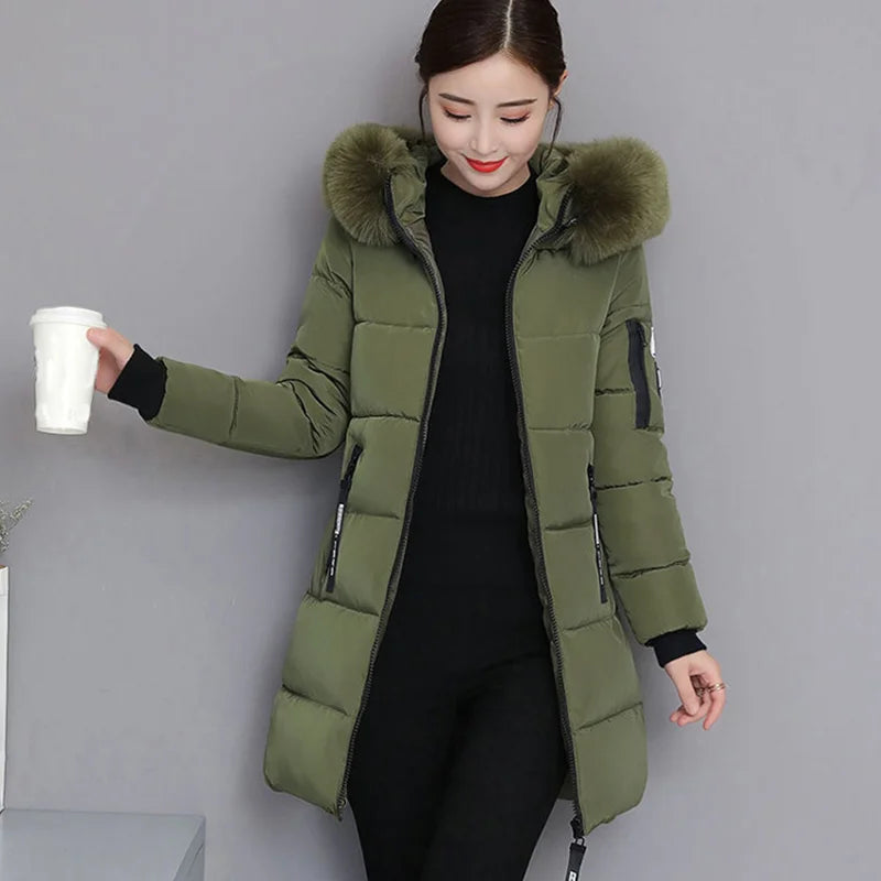 Elegant Fur-Collar Winter Parka