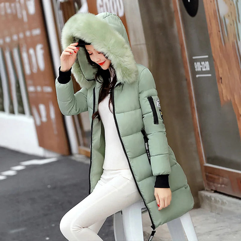 Elegant Fur-Collar Winter Parka