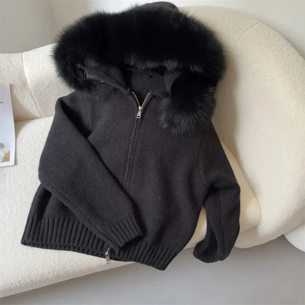 Hooded Jacket with Real Fox Fur Trim