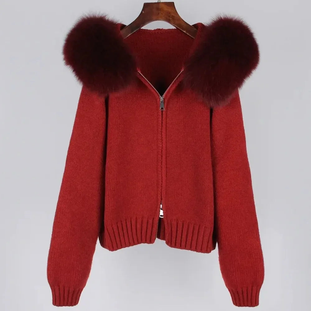Hooded Jacket with Real Fox Fur Trim