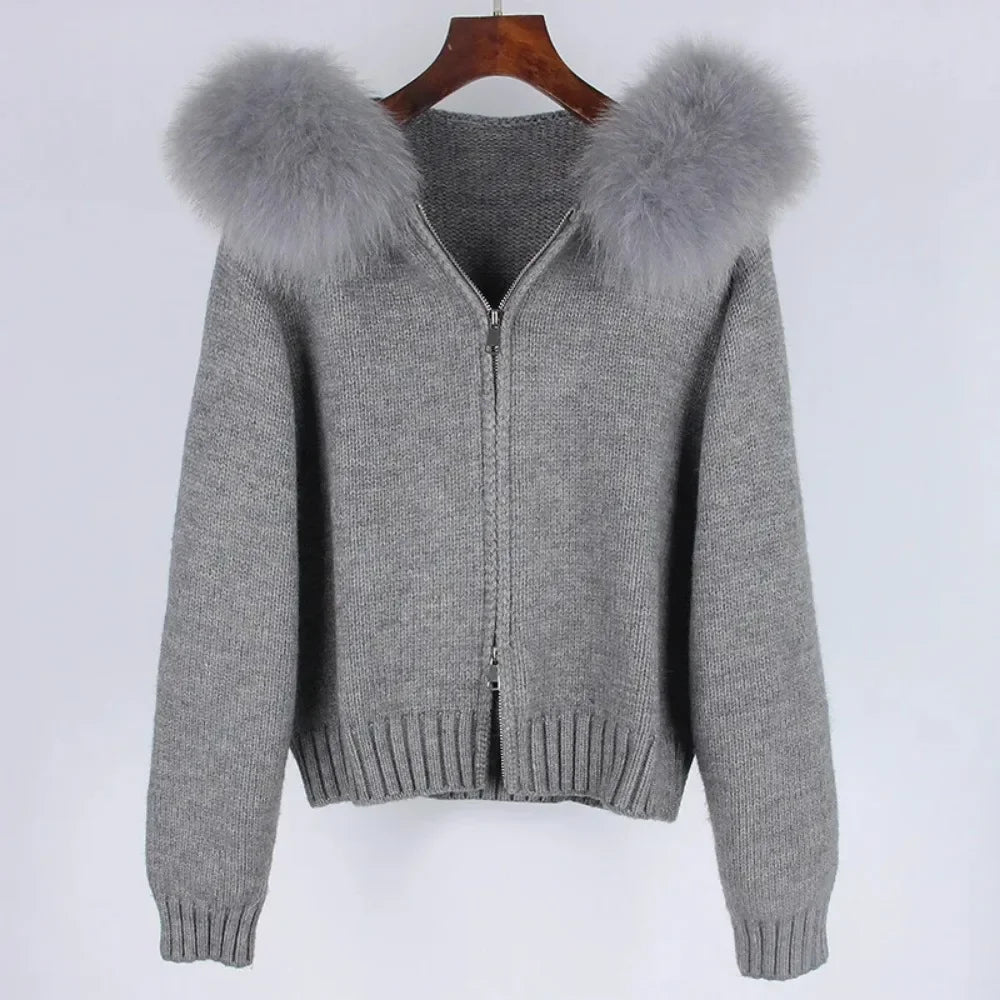Hooded Jacket with Real Fox Fur Trim