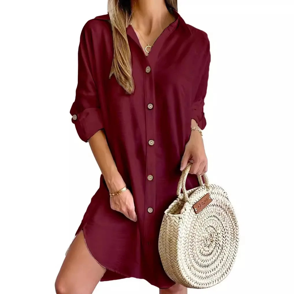 Women's Button-Front Shirt Dress | Long Sleeve