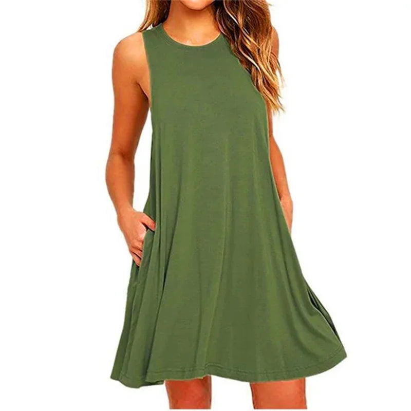Women's Pleated Pocket T-Shirt Dress