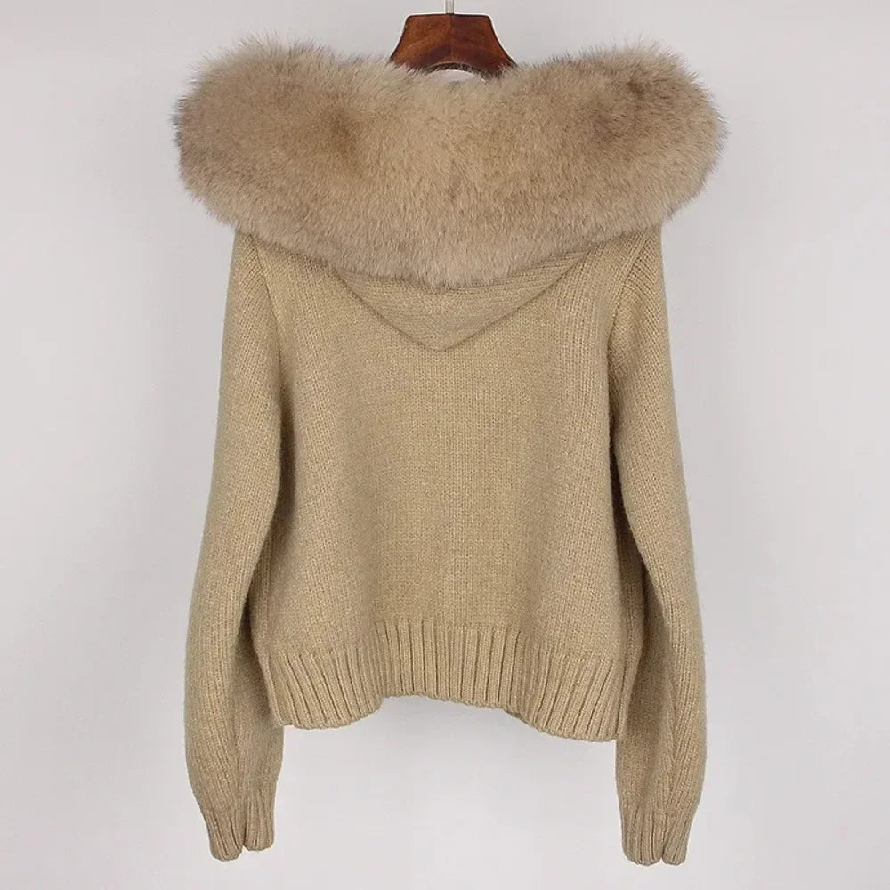 Hooded Jacket with Real Fox Fur Trim