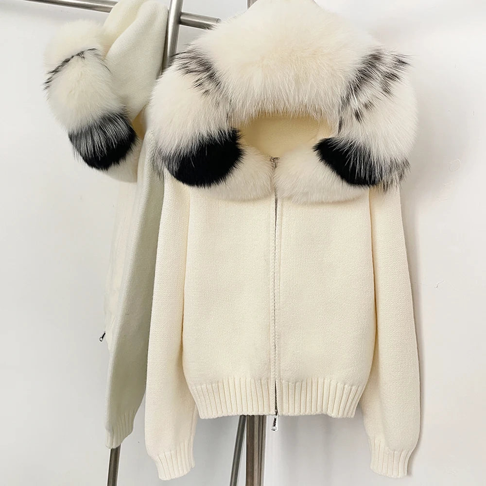 Hooded Jacket with Real Fox Fur Trim
