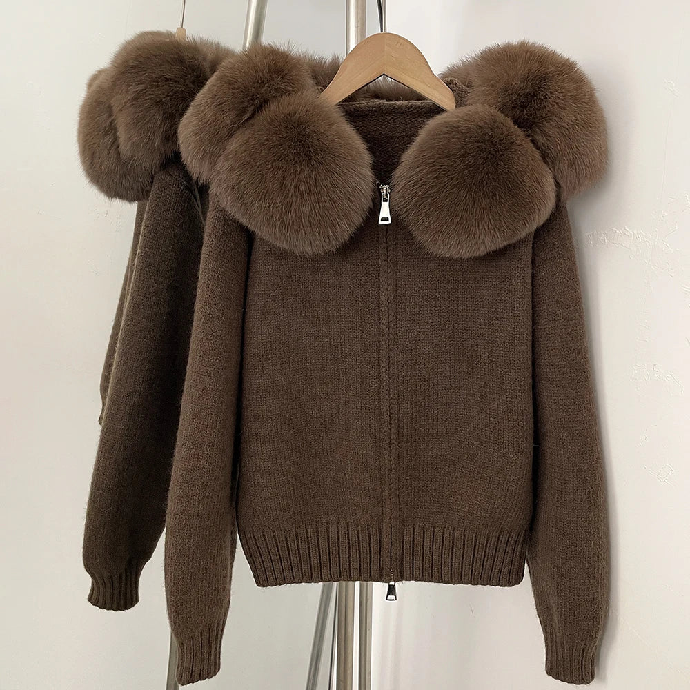 Hooded Jacket with Real Fox Fur Trim