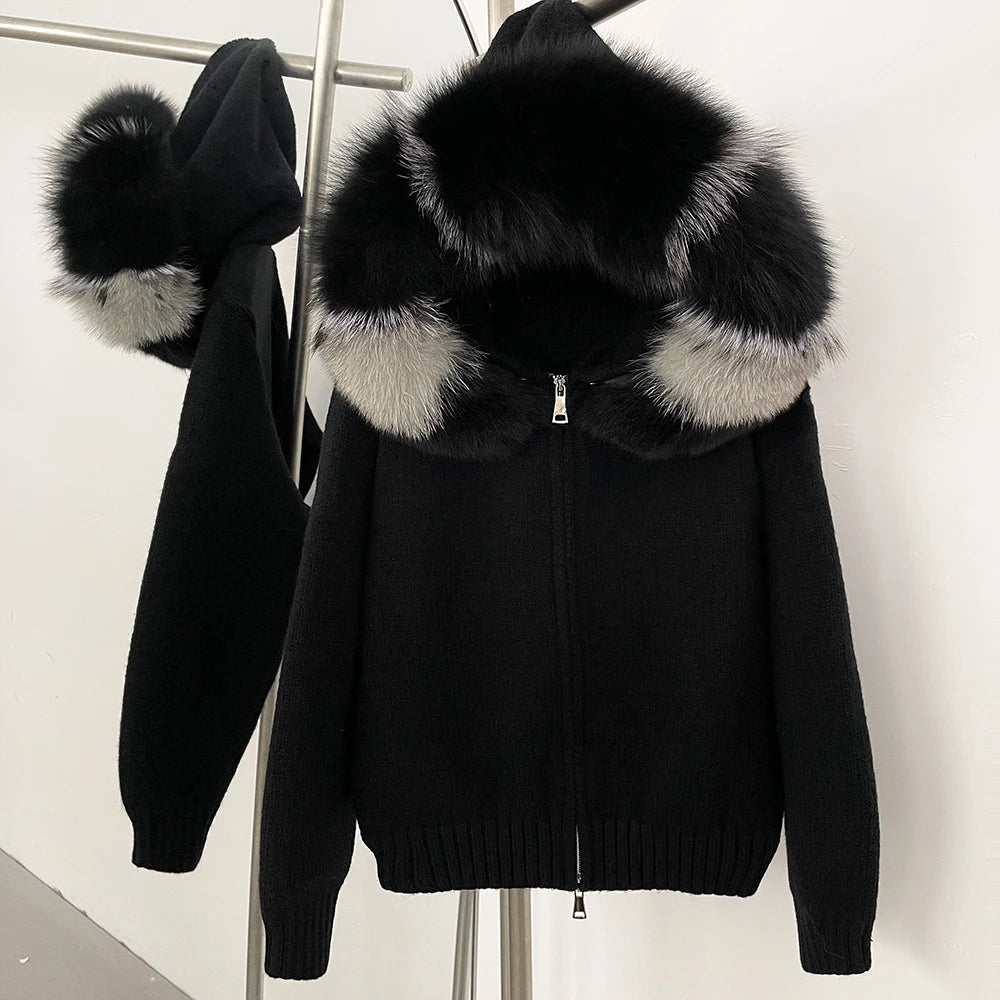 Hooded Jacket with Real Fox Fur Trim