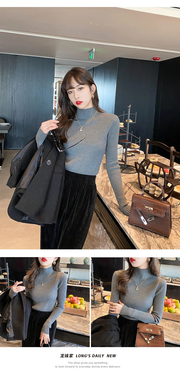 Elegant Solid Basic Knitted Tops Women