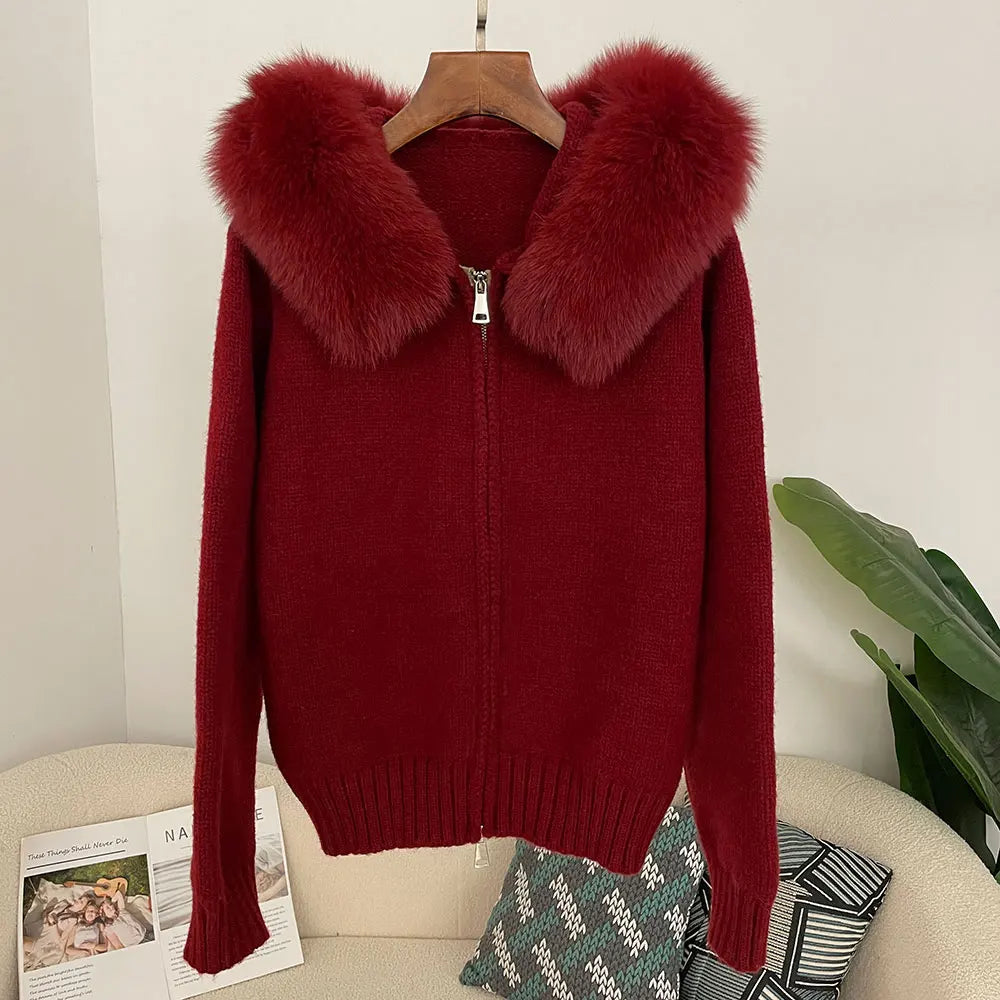 Hooded Jacket with Real Fox Fur Trim