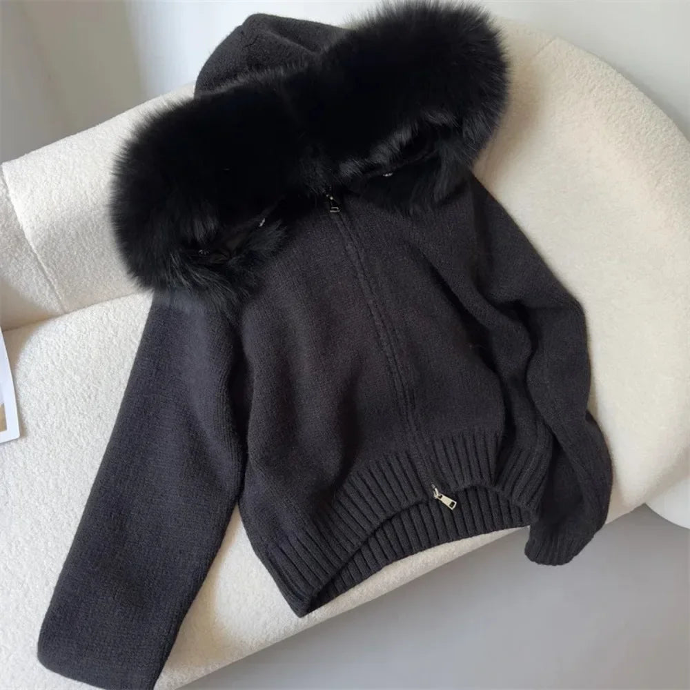 Hooded Jacket with Real Fox Fur Trim