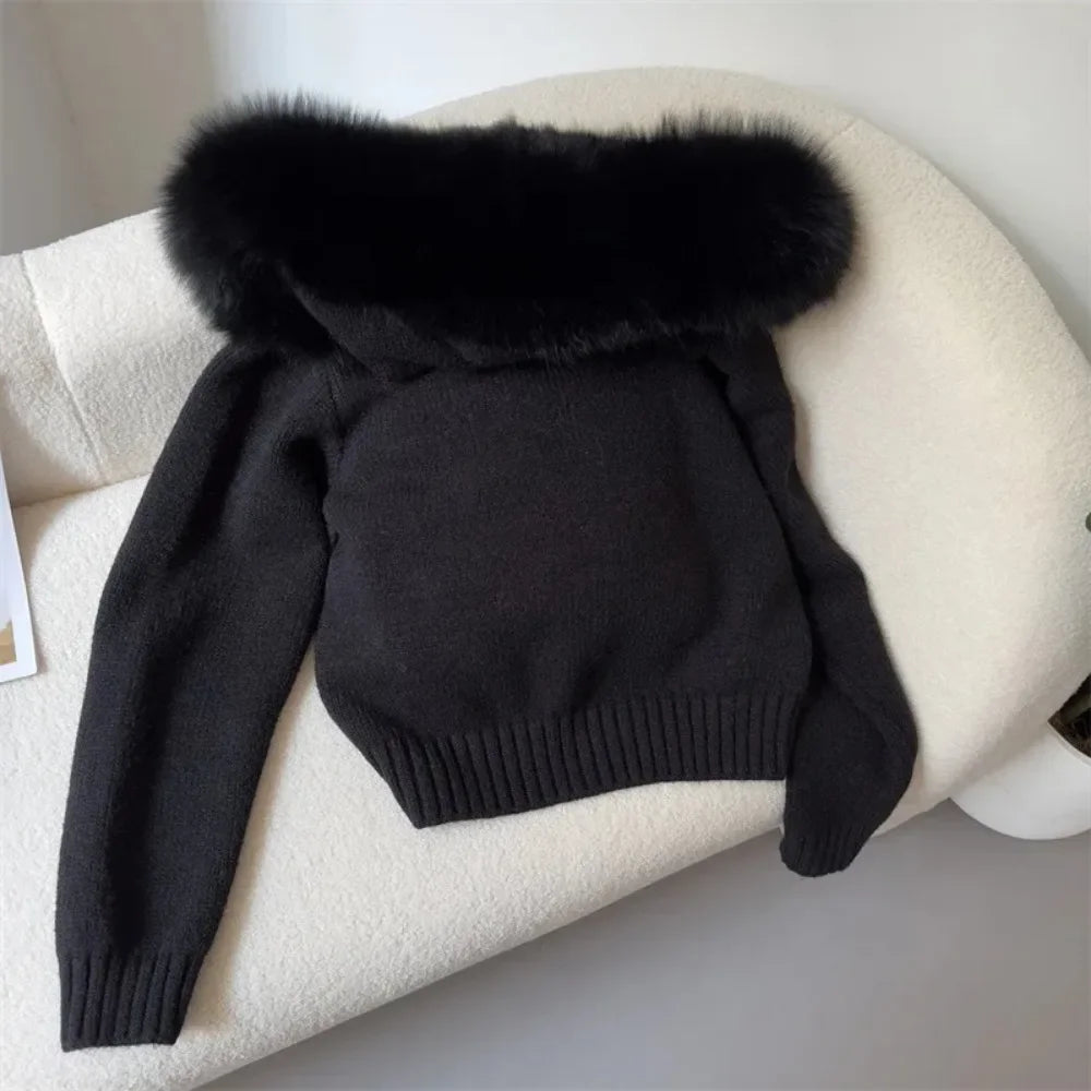 Hooded Jacket with Real Fox Fur Trim