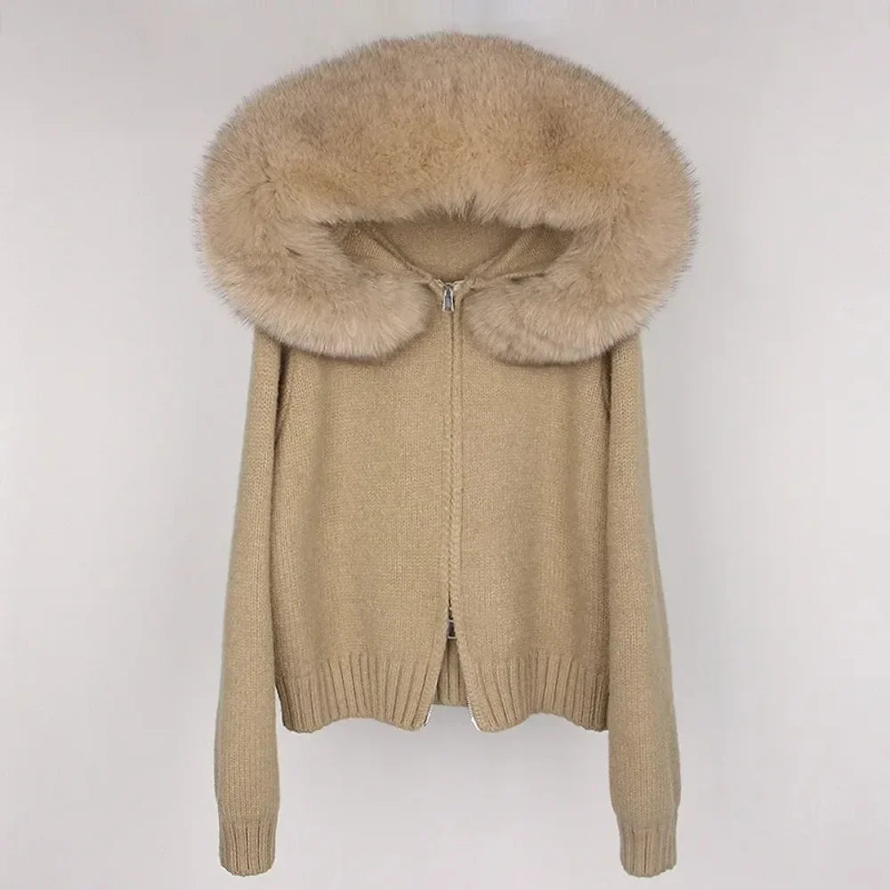 Hooded Jacket with Real Fox Fur Trim