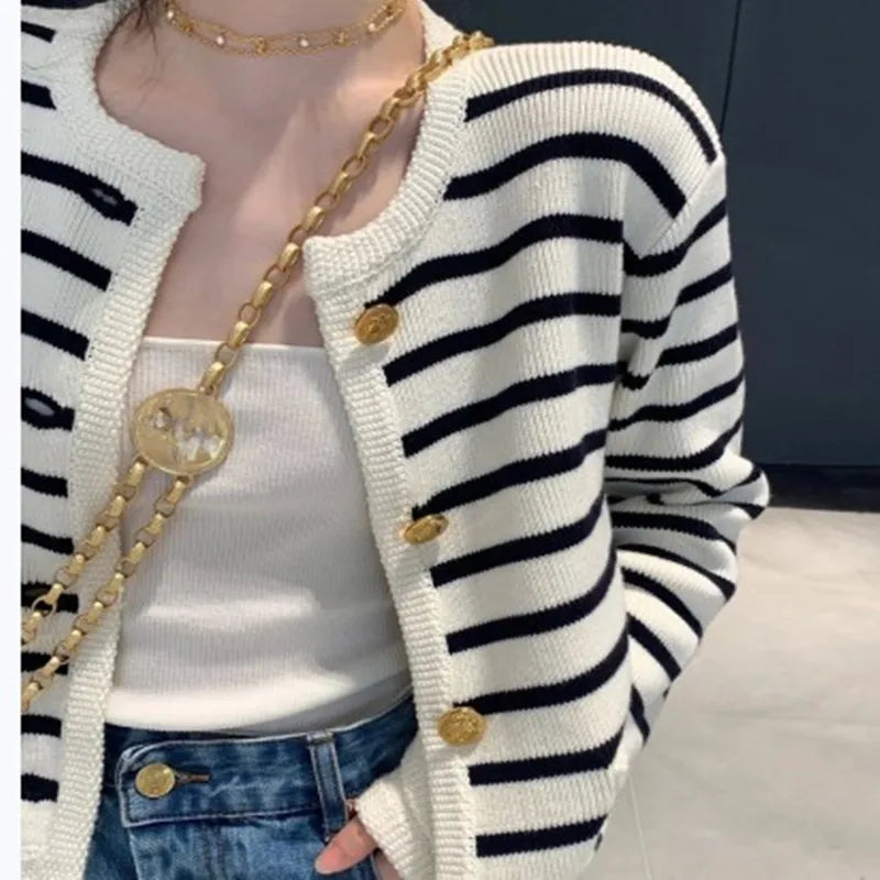 Women's Striped Cropped Cardigan