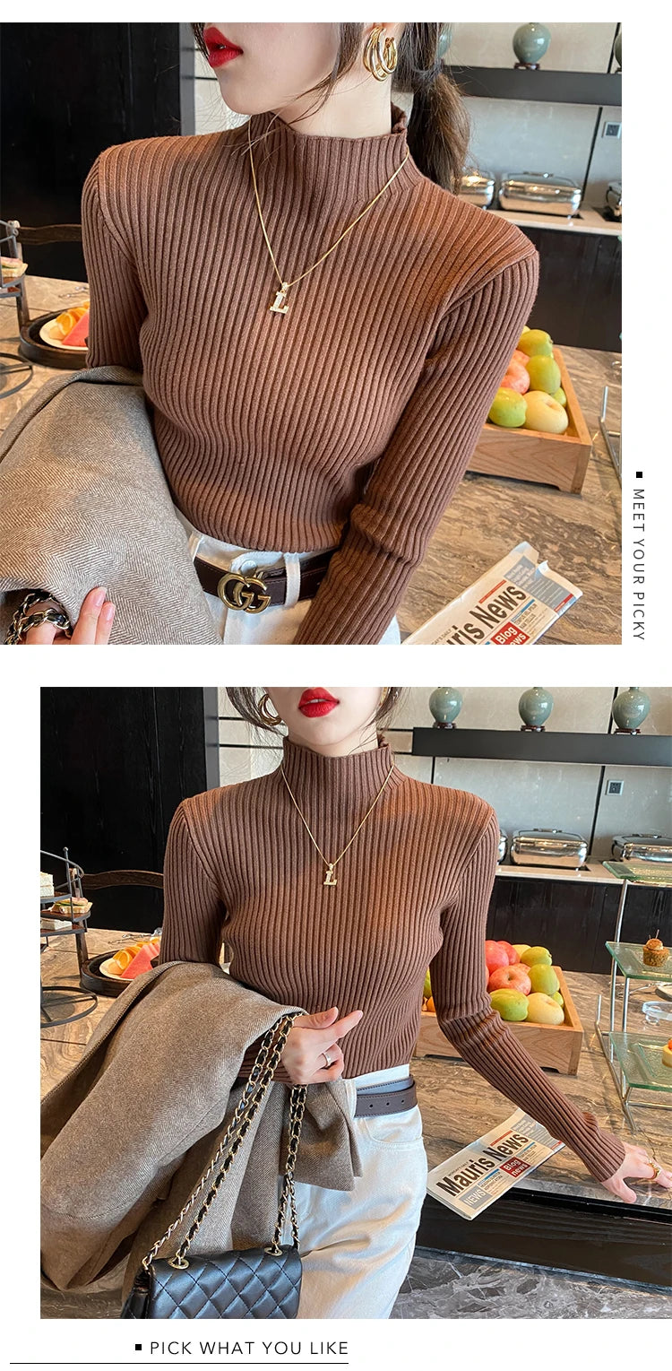 Elegant Solid Basic Knitted Tops Women