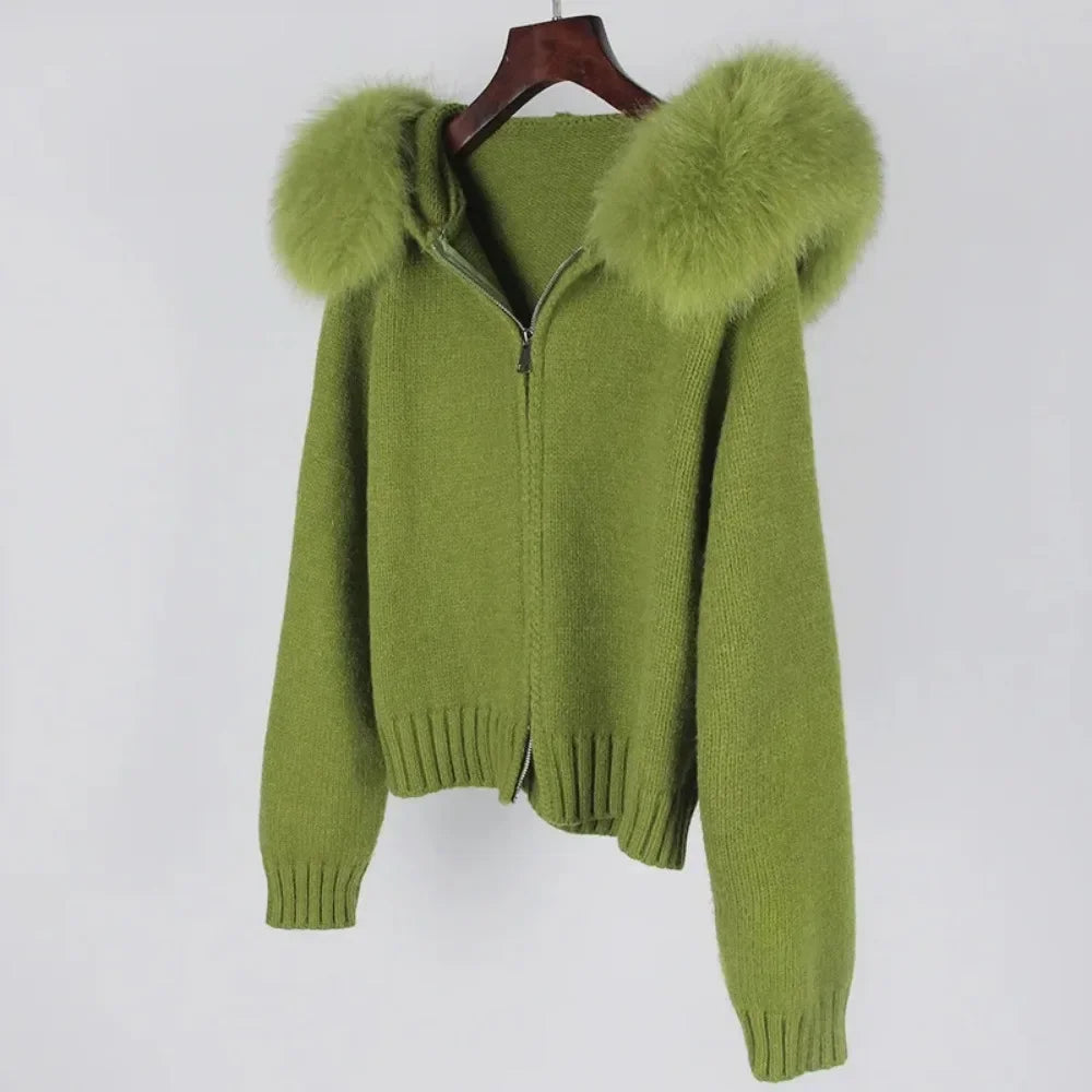 Hooded Jacket with Real Fox Fur Trim