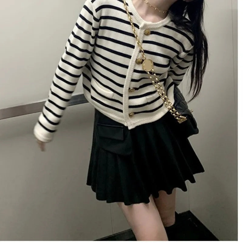 Women's Striped Cropped Cardigan