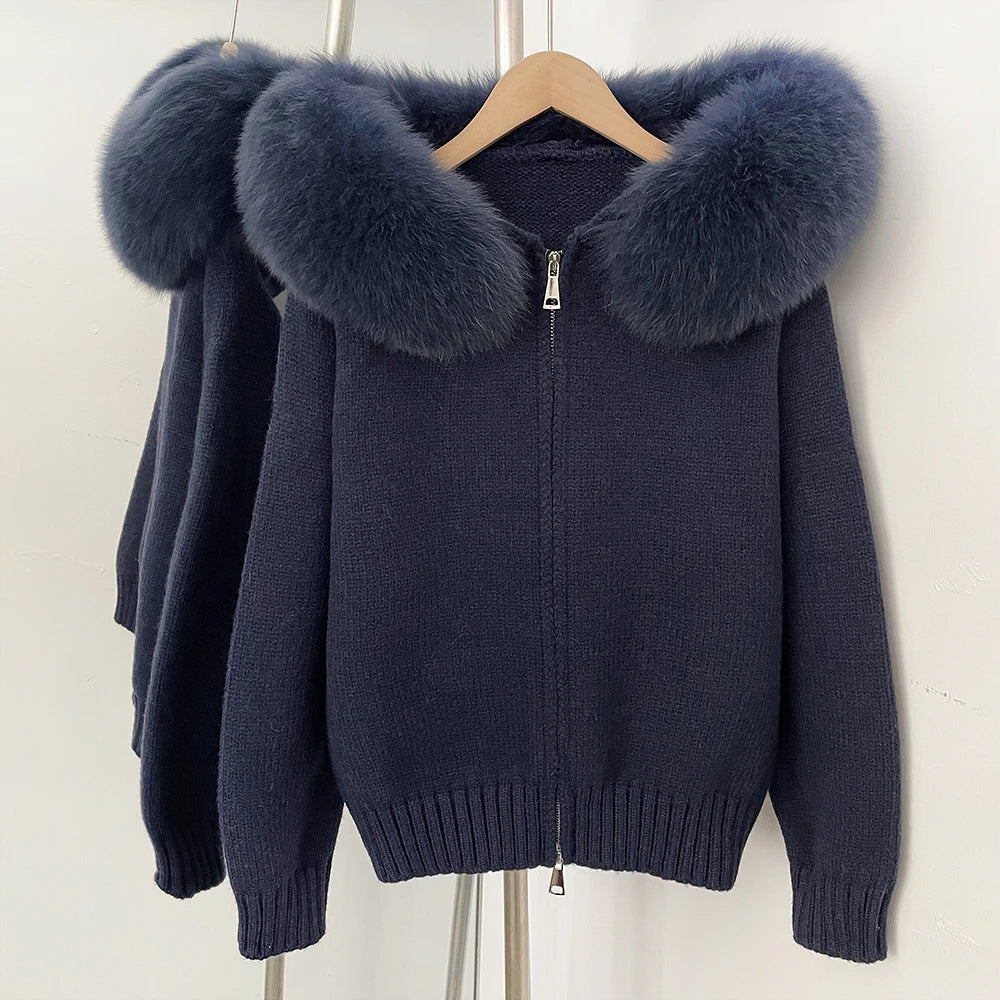 Hooded Jacket with Real Fox Fur Trim