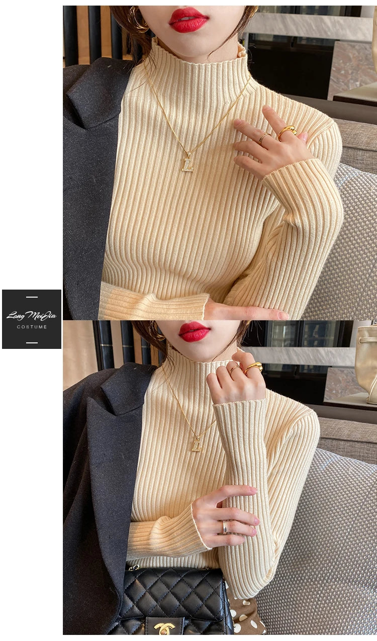Elegant Solid Basic Knitted Tops Women