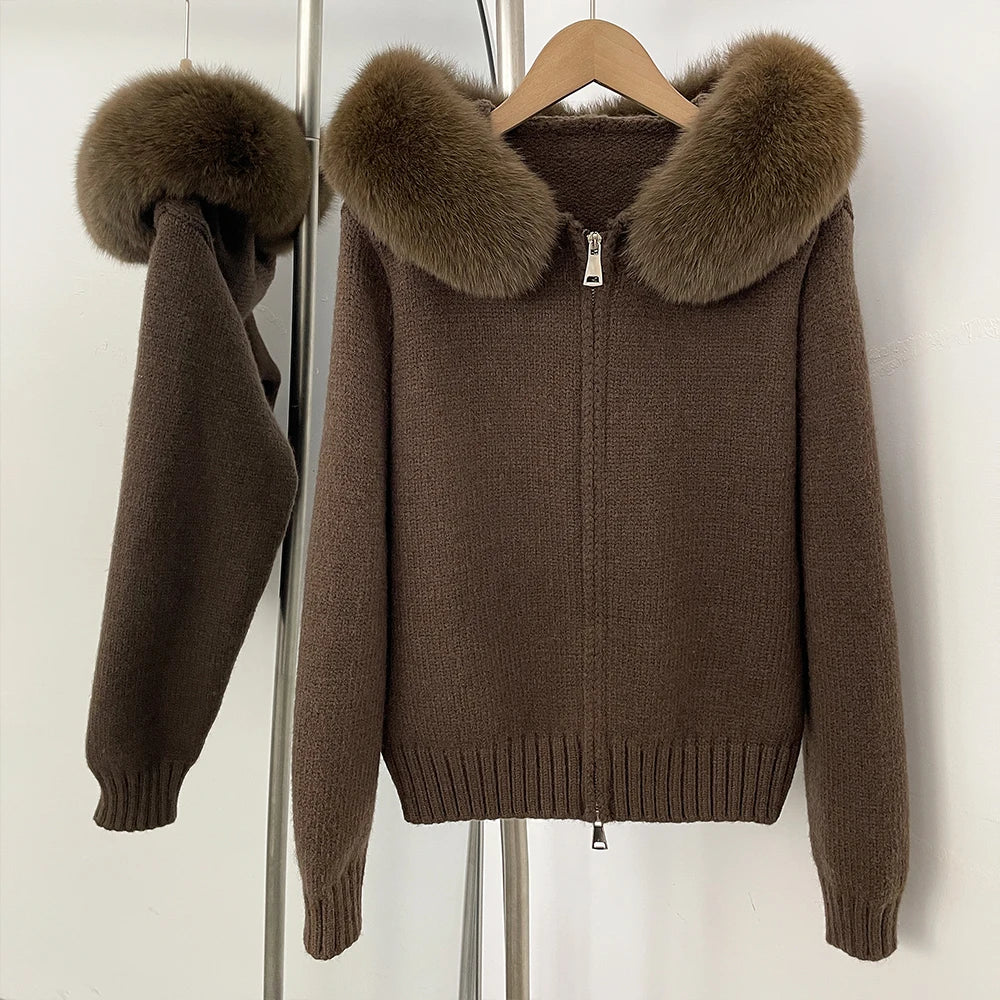 Hooded Jacket with Real Fox Fur Trim