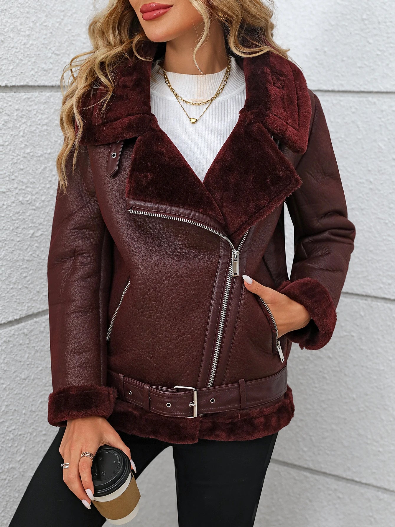 The Fitaylor Rider Jacket: Faux Fur Lined Leather Coat for Women