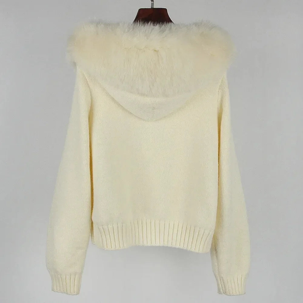Hooded Jacket with Real Fox Fur Trim