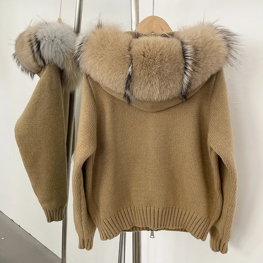 Hooded Jacket with Real Fox Fur Trim