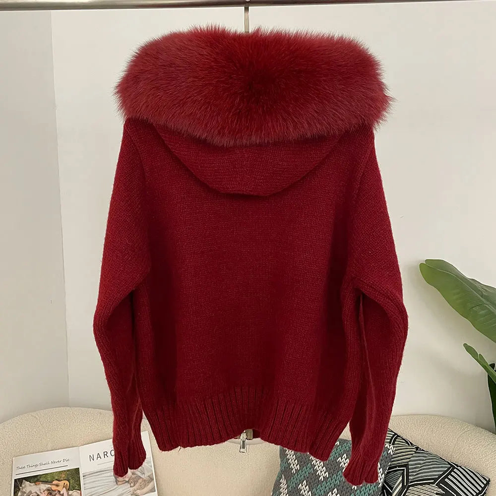 Hooded Jacket with Real Fox Fur Trim