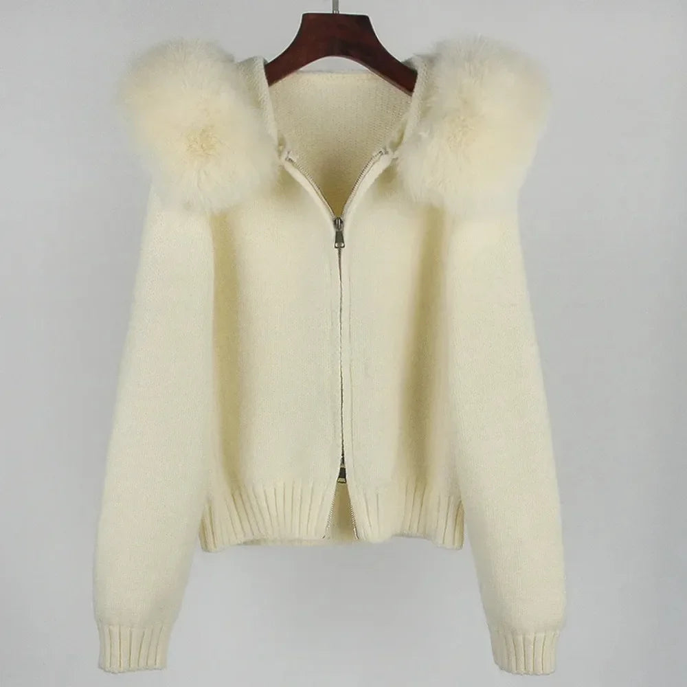 Hooded Jacket with Real Fox Fur Trim