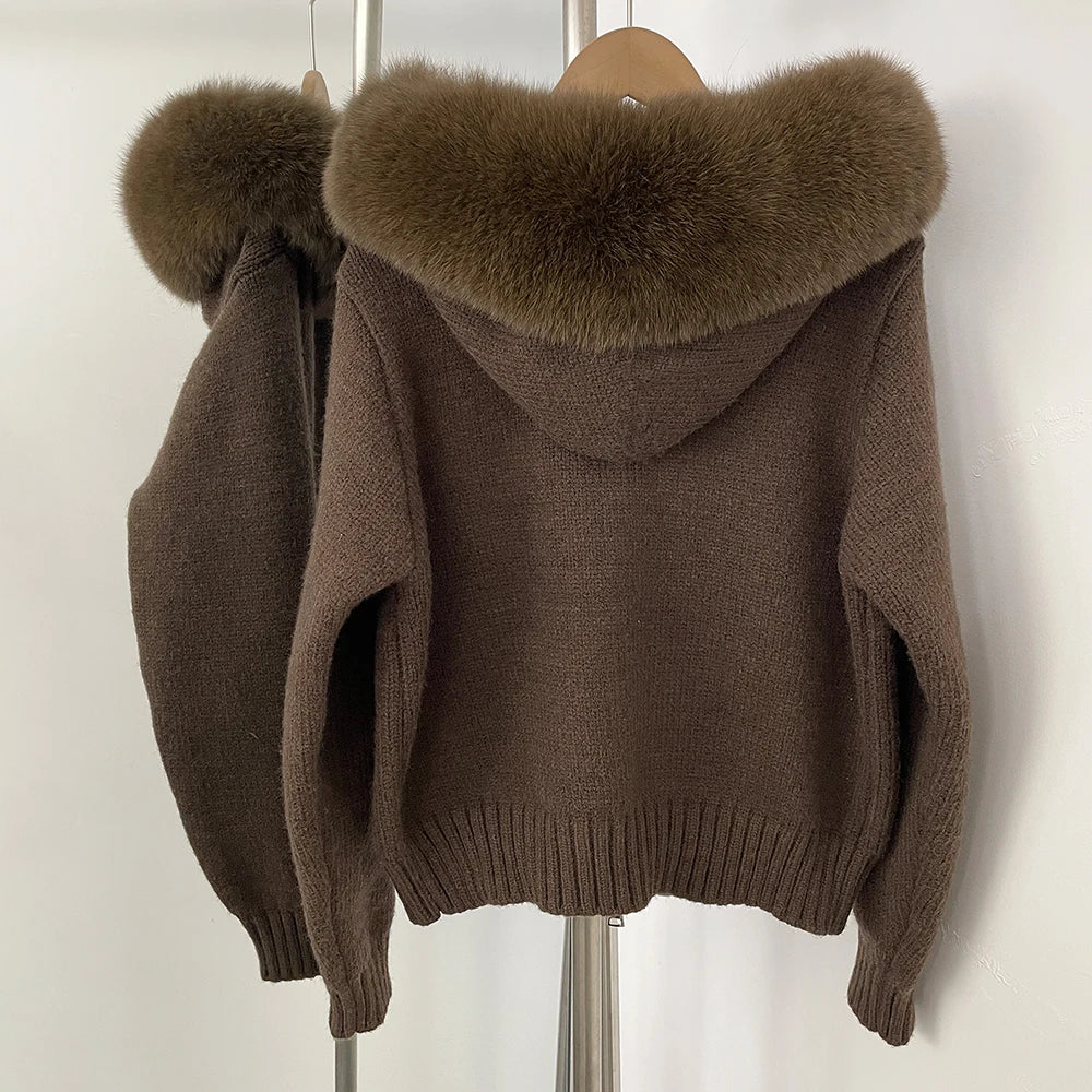 Hooded Jacket with Real Fox Fur Trim