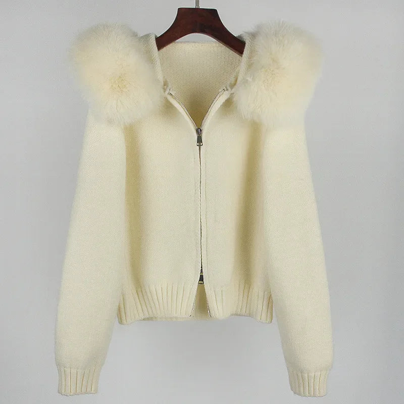 Hooded Jacket with Real Fox Fur Trim