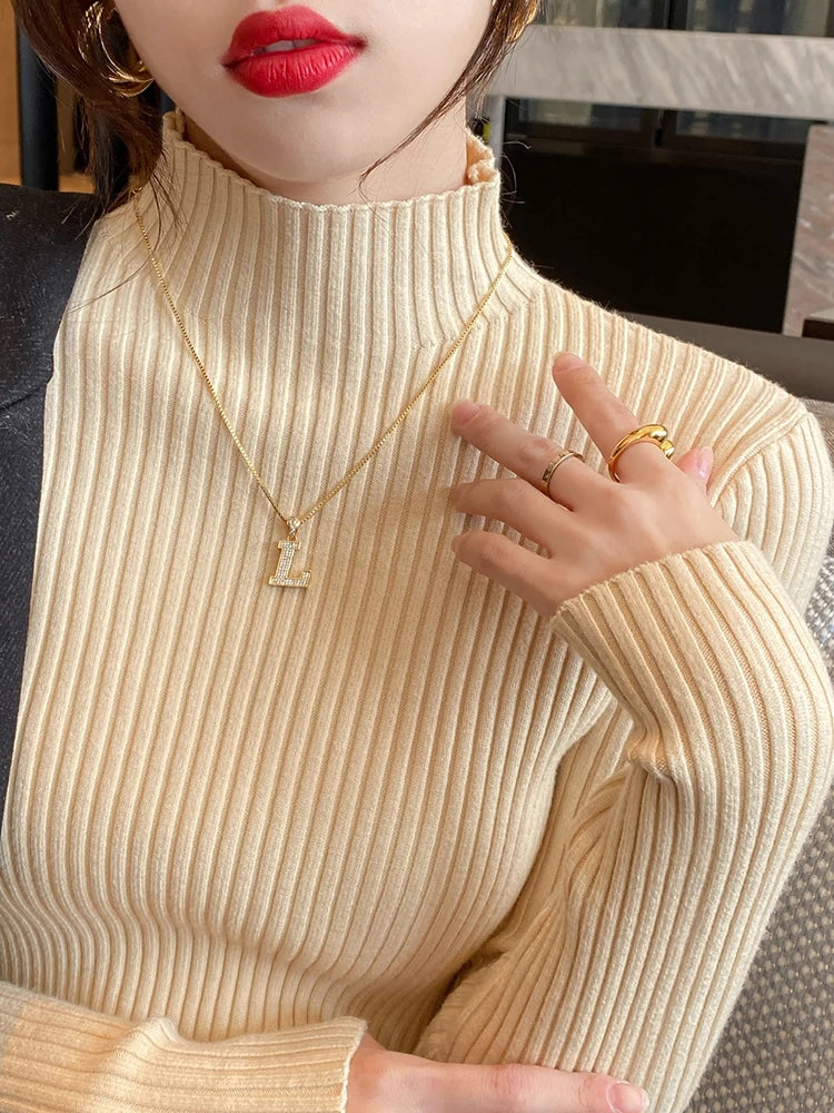 Elegant Solid Basic Knitted Tops Women