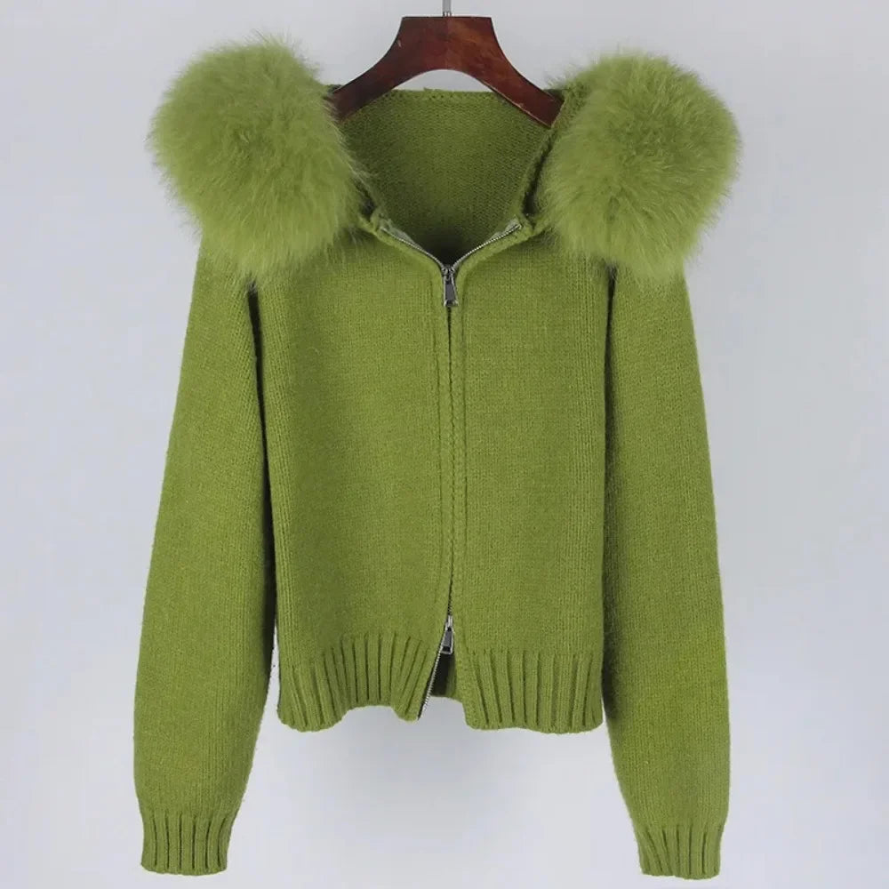 Hooded Jacket with Real Fox Fur Trim