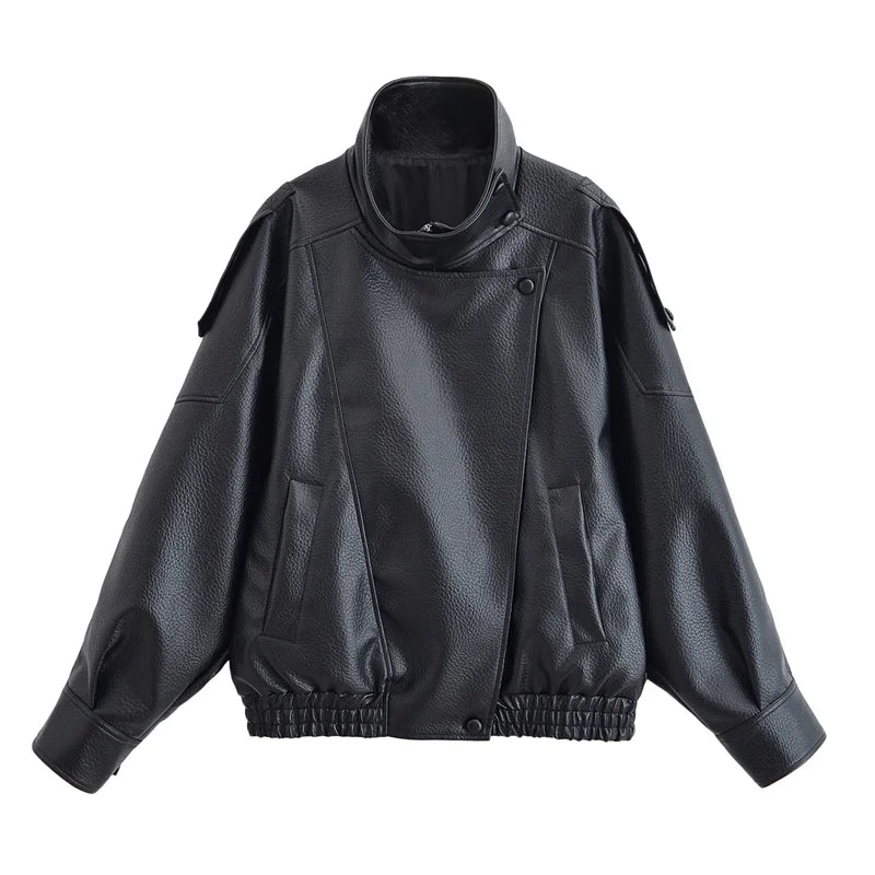 Women’s Black Faux Leather Motorcycle Jacket