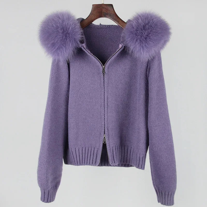 Hooded Jacket with Real Fox Fur Trim