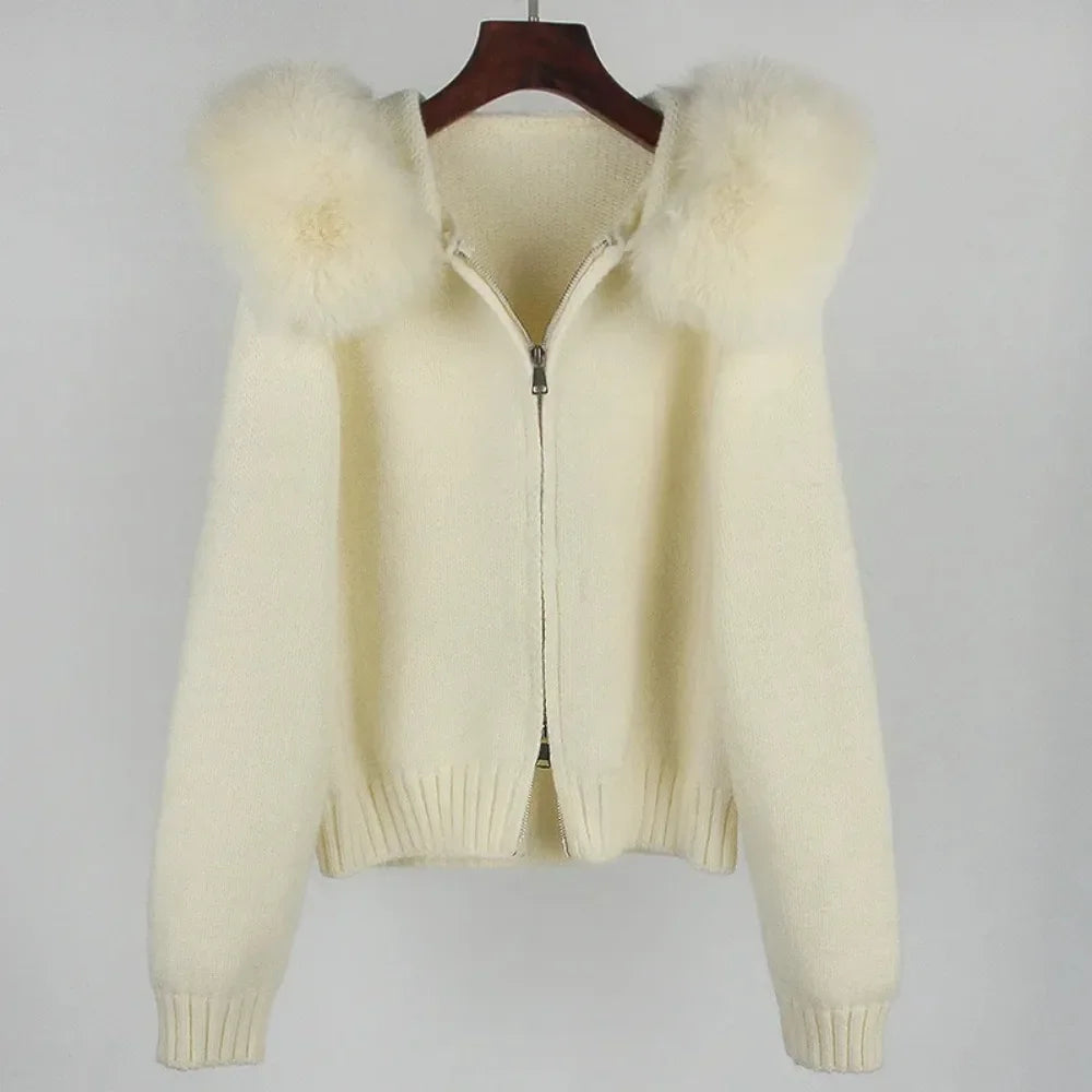 Hooded Jacket with Real Fox Fur Trim