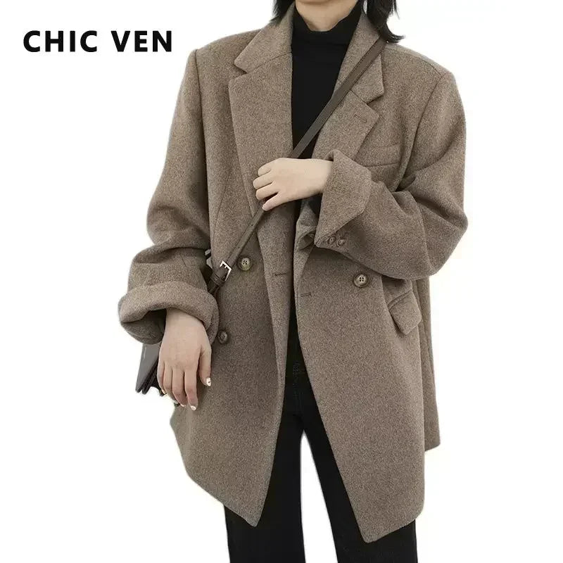 Thick Wool Blend Office Coat for Women