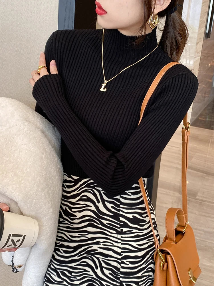Elegant Solid Basic Knitted Tops Women