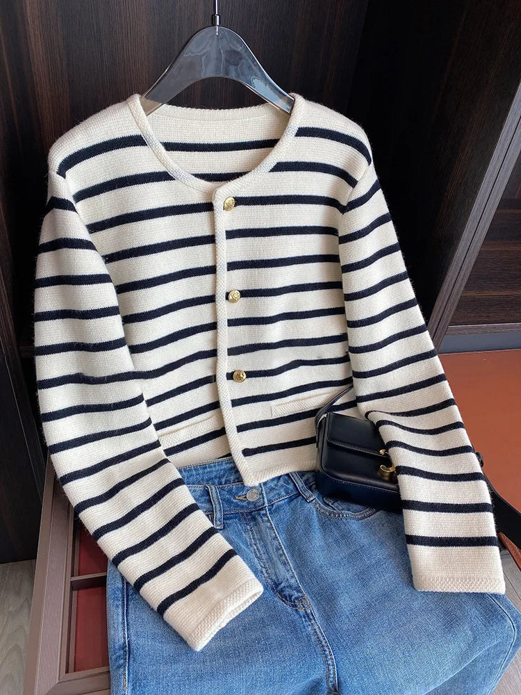 Women's Striped Cropped Cardigan