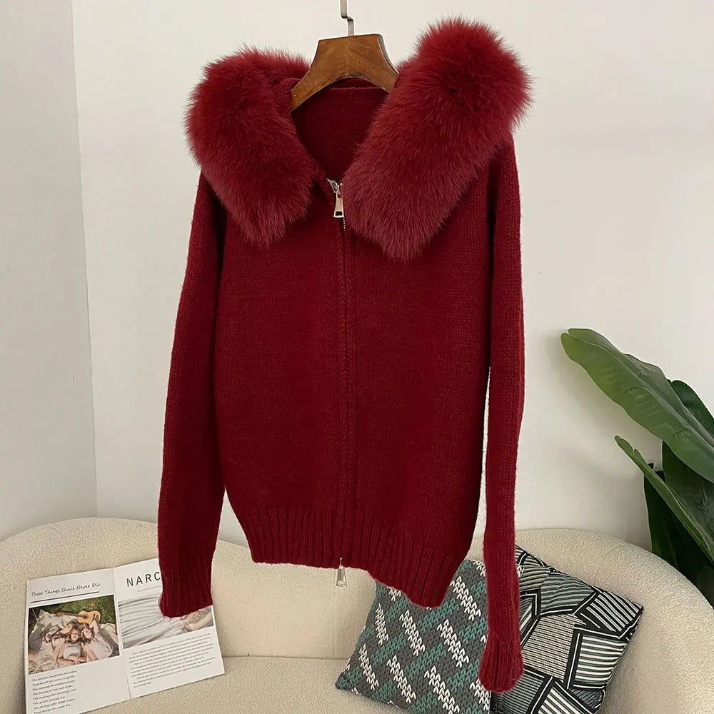 Hooded Jacket with Real Fox Fur Trim