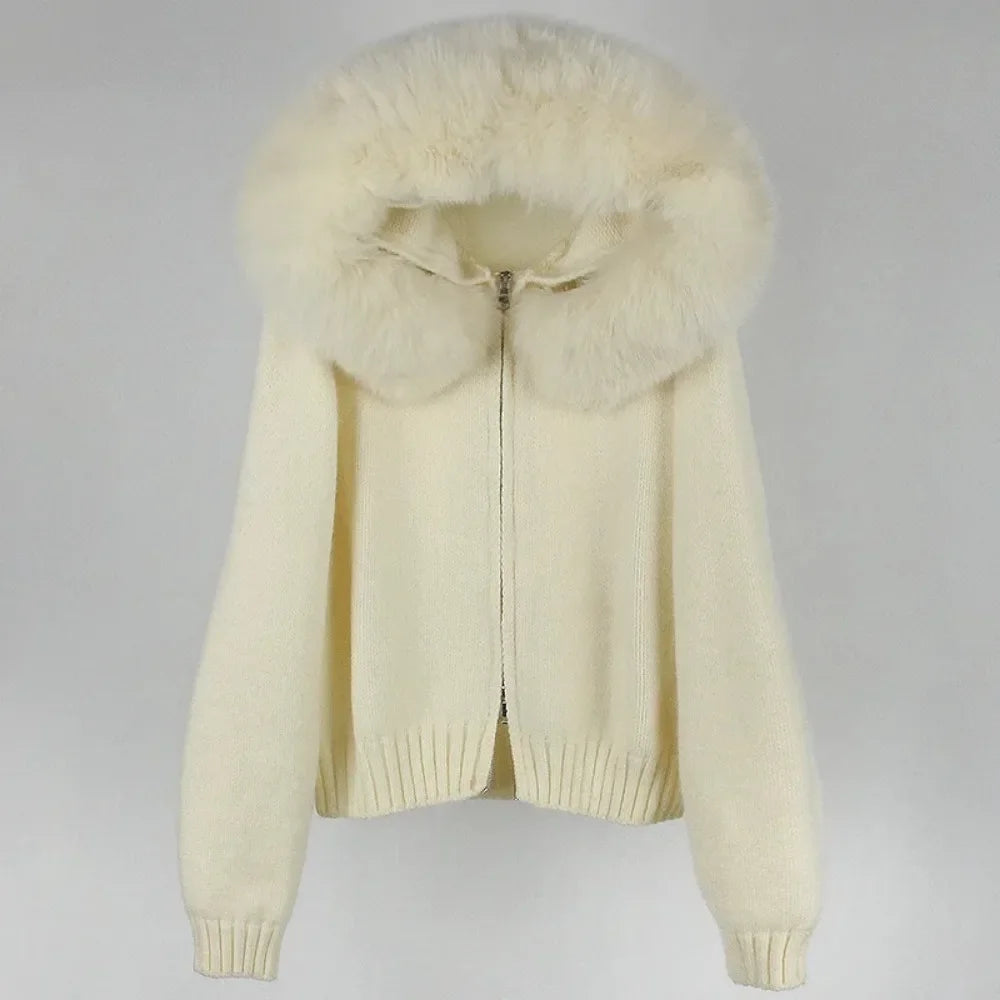 Hooded Jacket with Real Fox Fur Trim