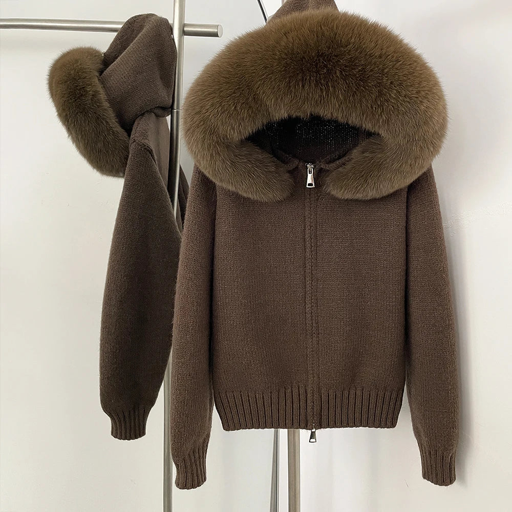 Hooded Jacket with Real Fox Fur Trim