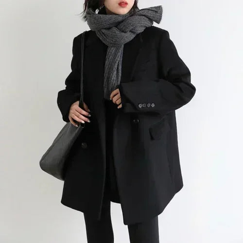 Thick Wool Blend Office Coat for Women