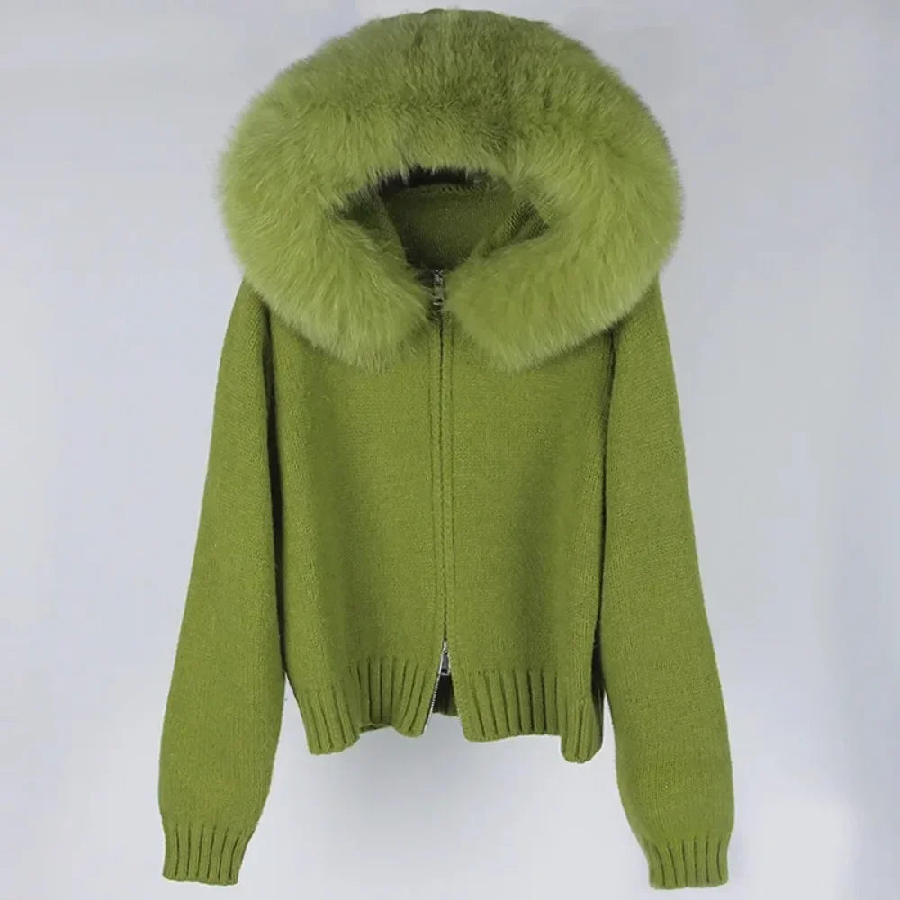 Hooded Jacket with Real Fox Fur Trim