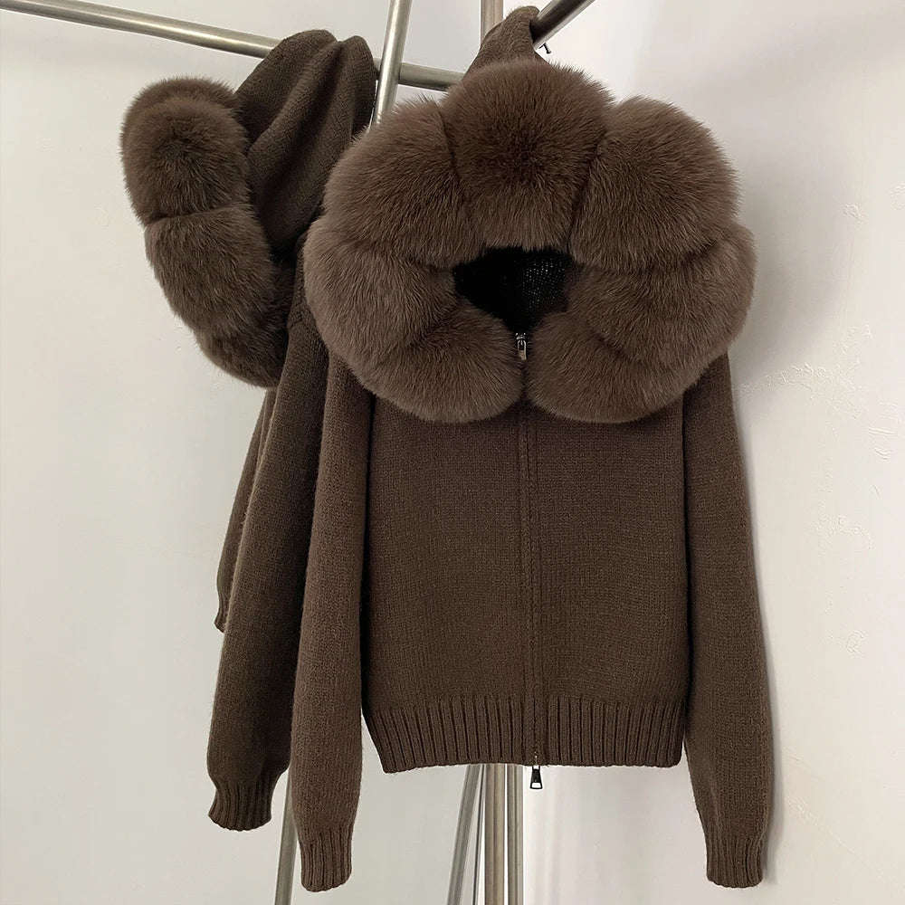 Hooded Jacket with Real Fox Fur Trim