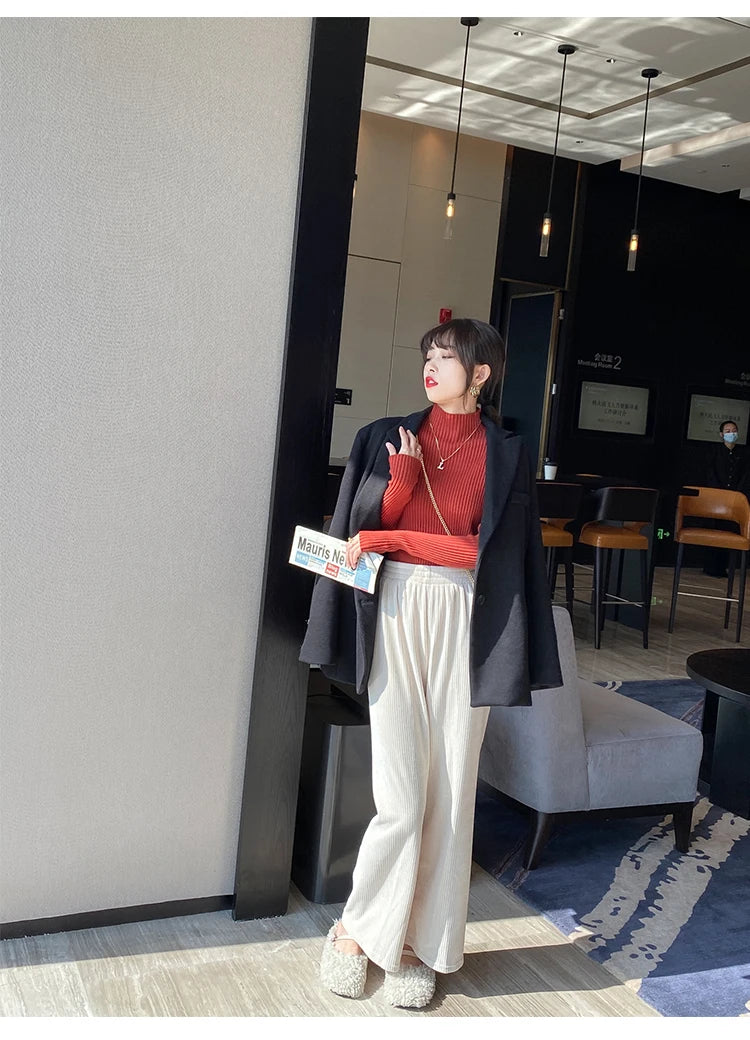 Elegant Solid Basic Knitted Tops Women