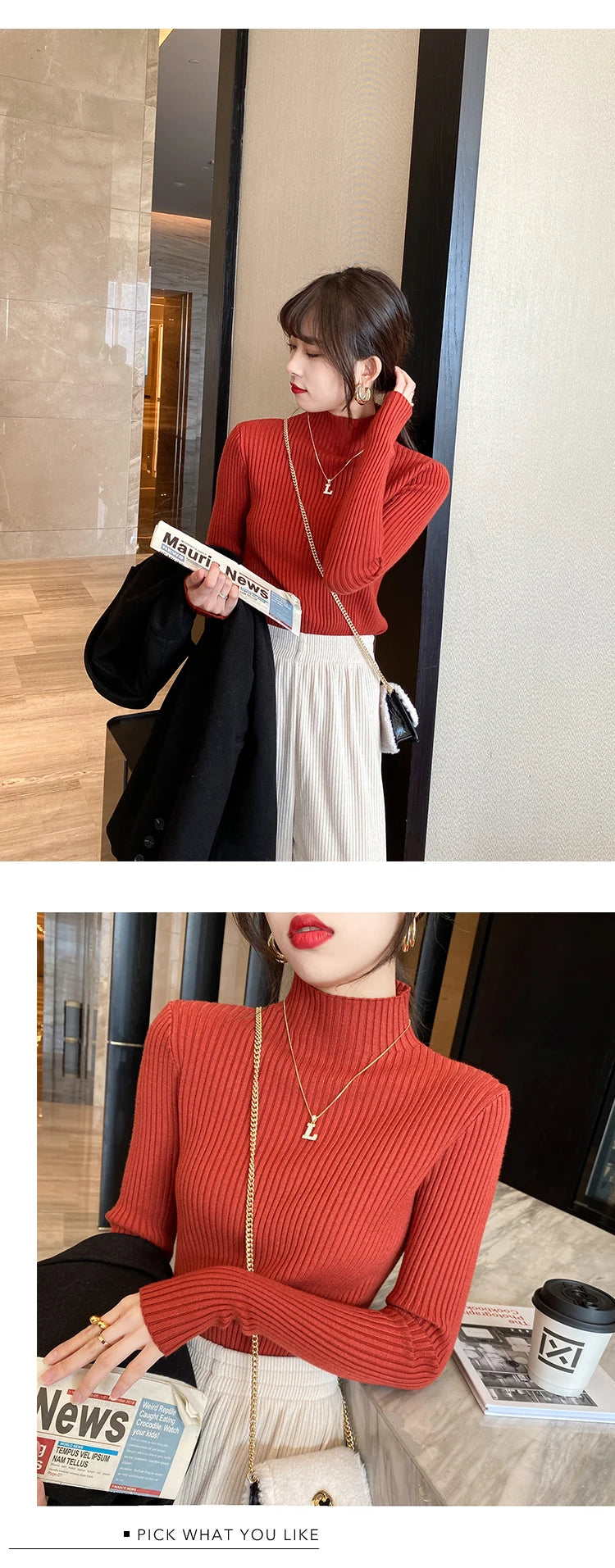 Elegant Solid Basic Knitted Tops Women