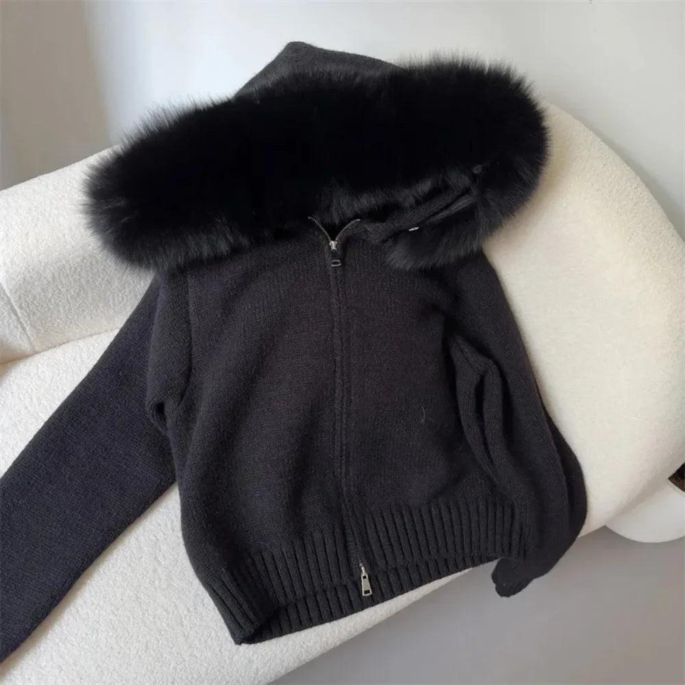 Hooded Jacket with Real Fox Fur Trim