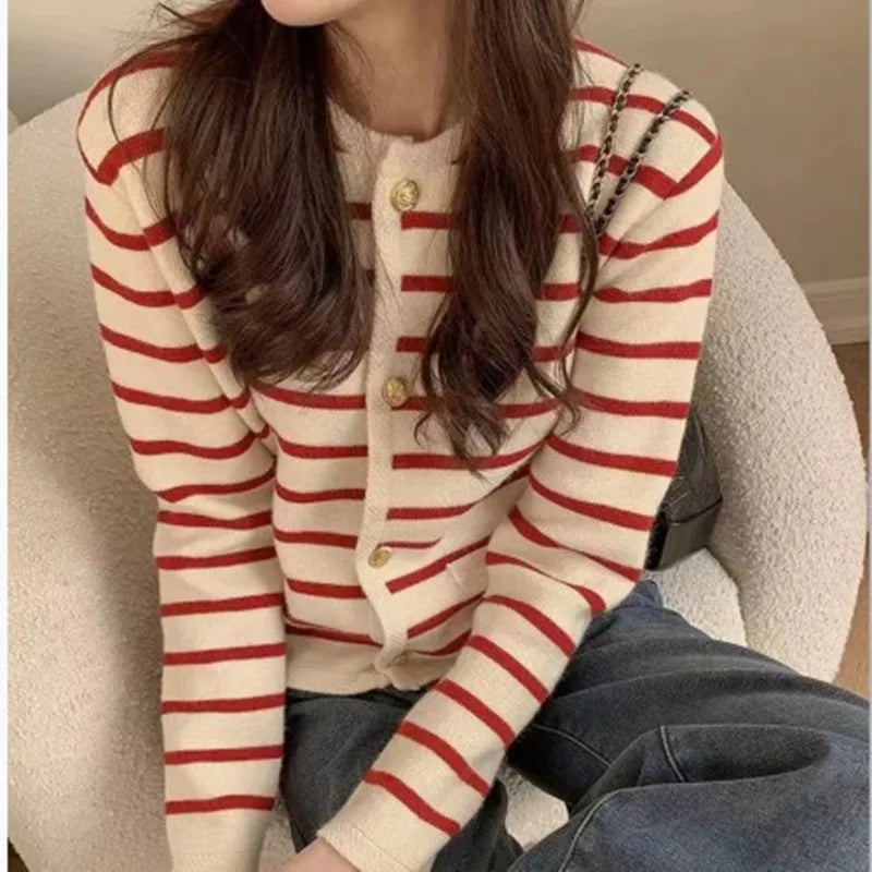 Women's Striped Cropped Cardigan