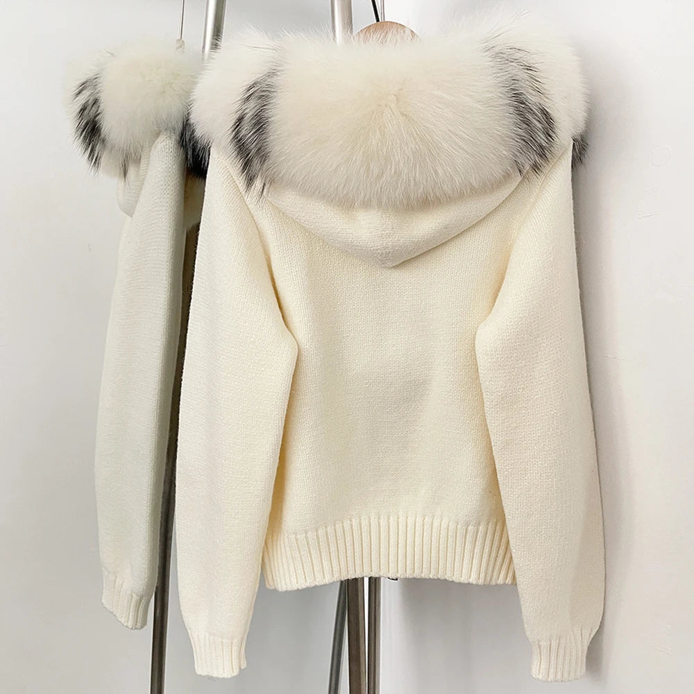Hooded Jacket with Real Fox Fur Trim