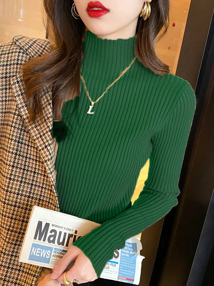 Elegant Solid Basic Knitted Tops Women